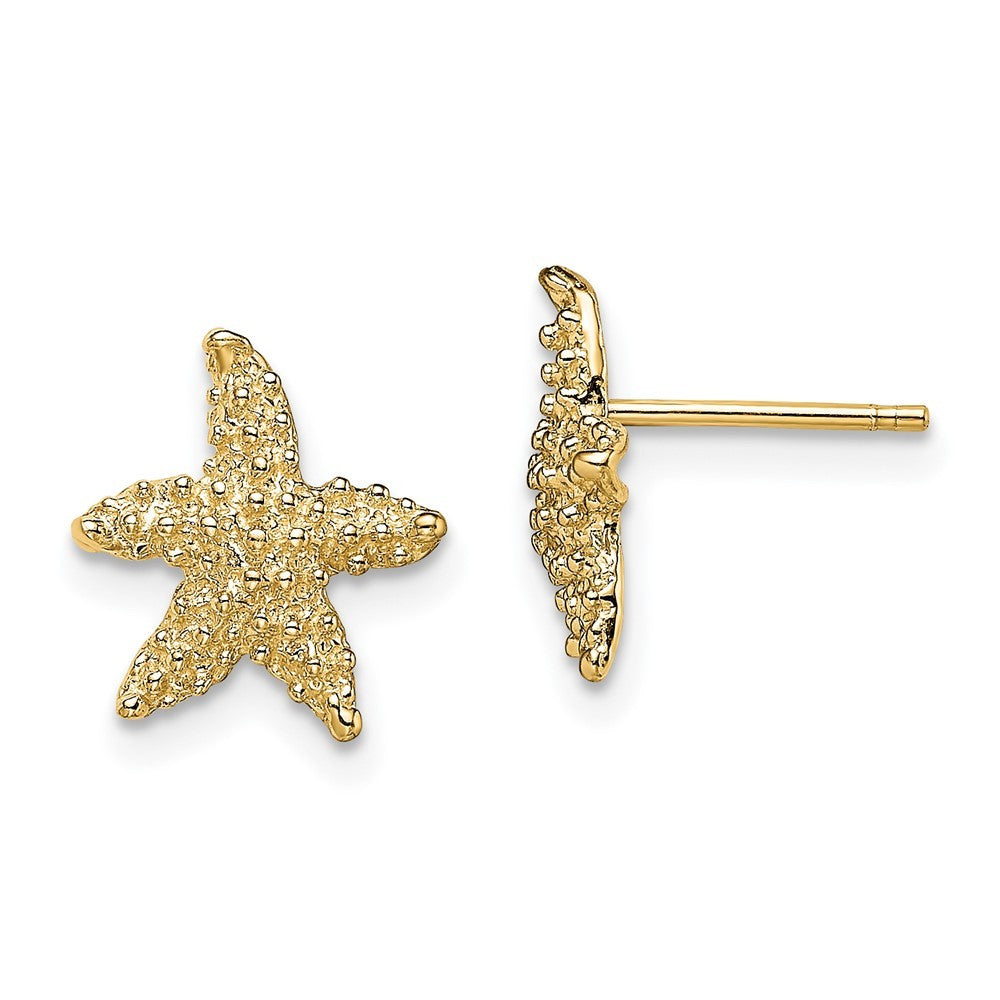 14k Yellow Gold Textured Starfish Earrings