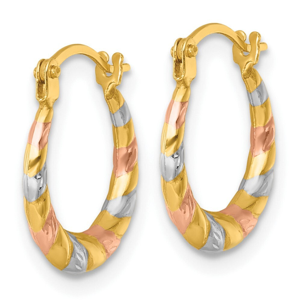 14k Yellow Gold Rhodium and Rose Gold-plating Dia-cut Polished Hoop Earrings