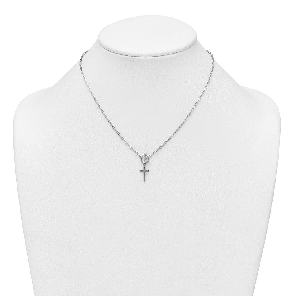 Sterling Silver Cross Dangle Paperclip Link 16" with 2" Extension Necklace