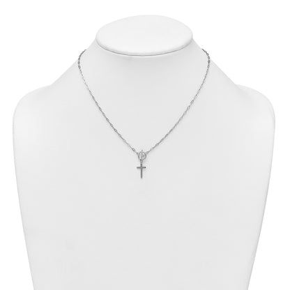 Sterling Silver Cross Dangle Paperclip Link 16" with 2" Extension Necklace