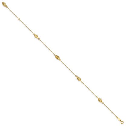 14k Yellow Gold Diamond-cut Rice Puff Beads 4-Station 10" Anklet