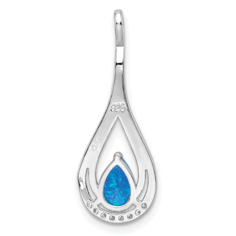 Sterling Silver Polished Blue Created Opal & Cubic Zirconia Pendant