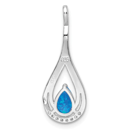 Sterling Silver Polished Blue Created Opal & Cubic Zirconia Pendant