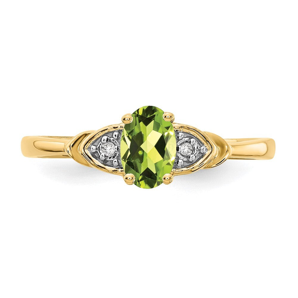 14K Yellow Gold Peridot and Diamond Ring