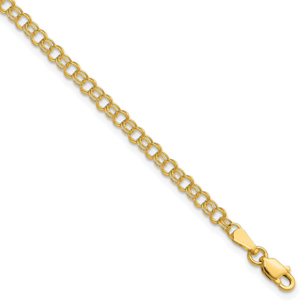 14k Yellow Gold 3.5mm Solid Double Link 8 inch Charm Bracelet