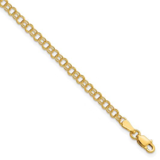 14k Yellow Gold 3.5mm Solid Double Link 8 inch Charm Bracelet
