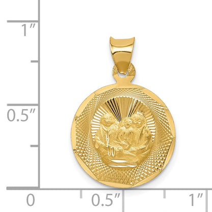 14k Yellow Gold Polished and Diamond-Cut Baptism Circle Pendant for Women