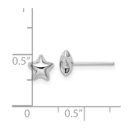 14k White Polished Small Puffed Star Stud Earrings Gift for Women