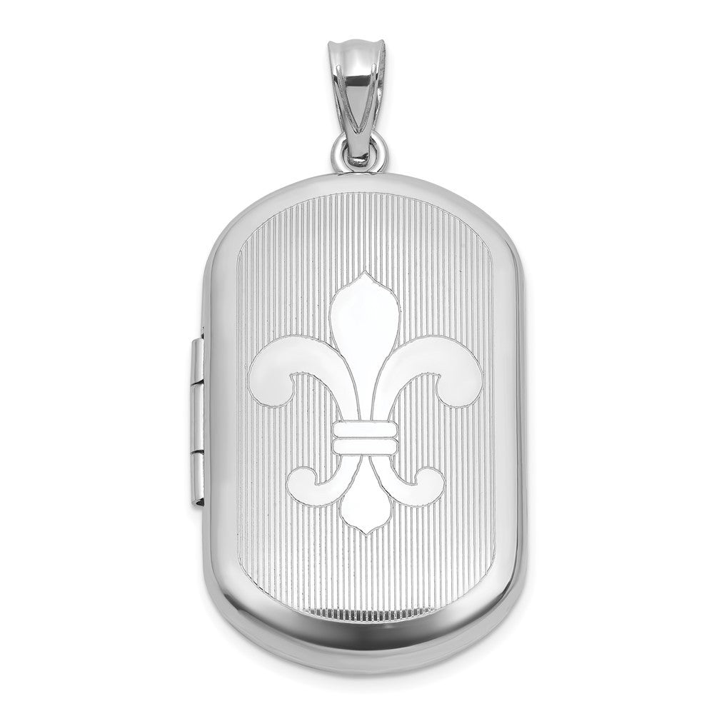 Sterling Silver Polished Front Brushed Back Fleur De Lis 20mm Rectangle Locket