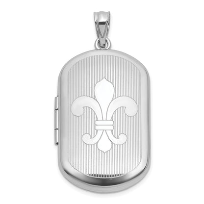 Sterling Silver Polished Front Brushed Back Fleur De Lis 20mm Rectangle Locket