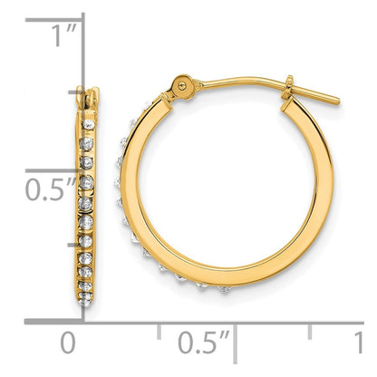 14k Yellow Gold Diamond Fascination Polished Hoop Earrings Gift for Women