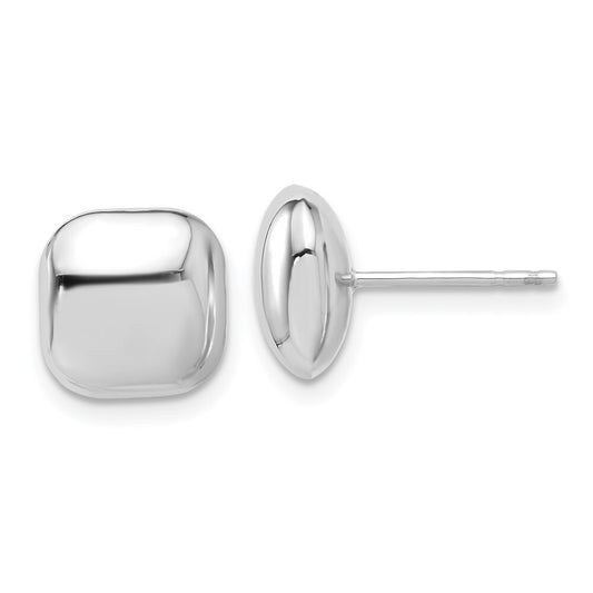 14K White Gold Polished 10mm Puffed Square Stud Earrings Gift for Women