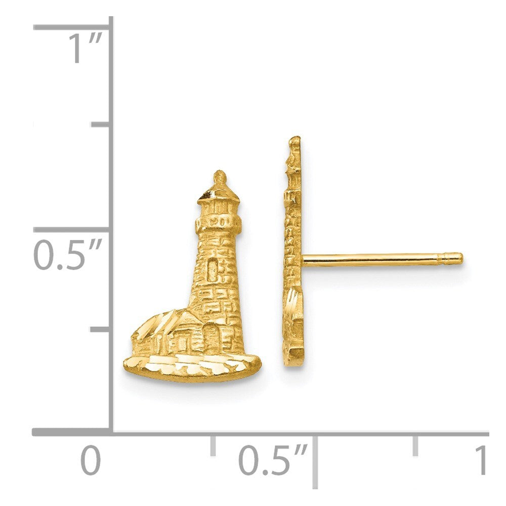 14k Yellow Gold Diamond-cut Lighthouse Stud Earrings Gift for Women