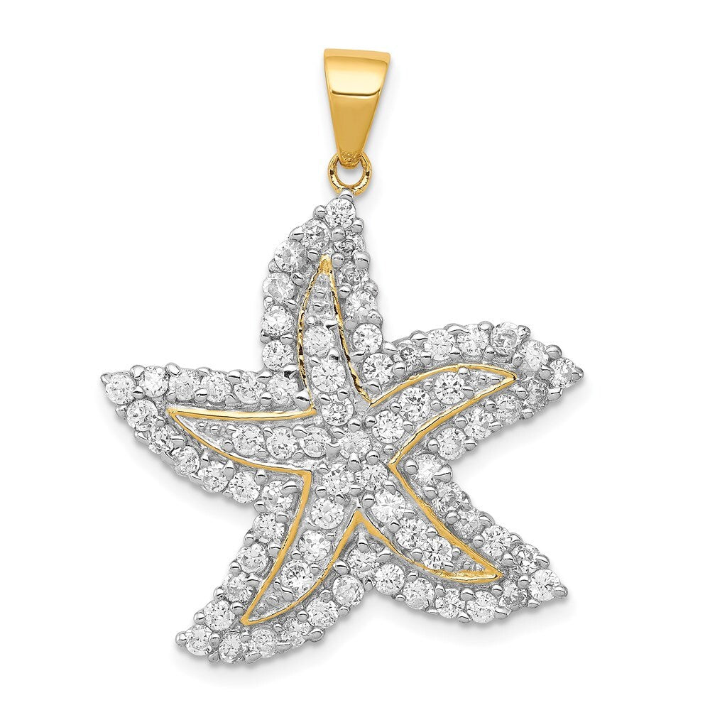 Sterling Silver Flash Gold-Plated and Cubic Zirconia Starfish Pendant