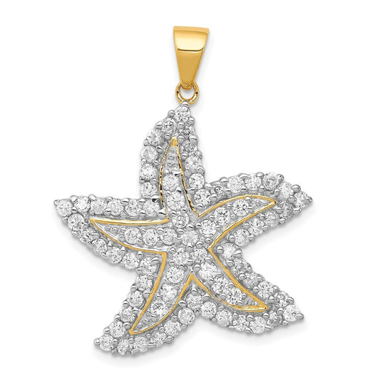Sterling Silver Flash Gold-Plated and Cubic Zirconia Starfish Pendant