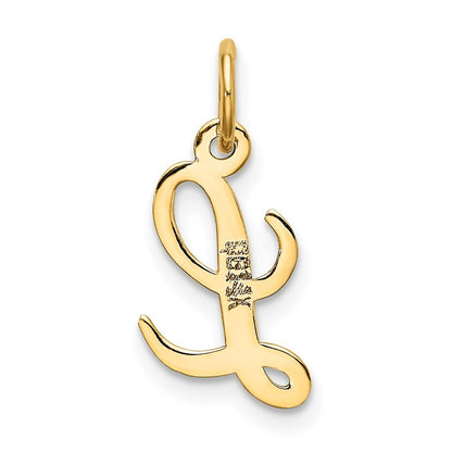 14k Yellow Gold Small Script Letter L Initial Charm Pendant