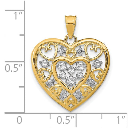 14k Yellow Gold Rhodium Cut-Out Filigree Heart Charm Pendant for Women