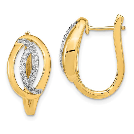 14k Yellow Gold Polished Diamond Oval Hinged Hoop Earrings
