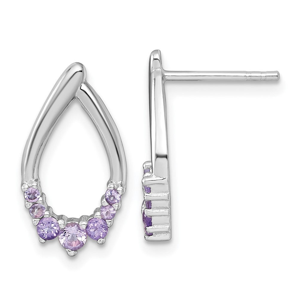 Sterling Silver Rhodium-plated Polished Amethyst Teardrop Earrings