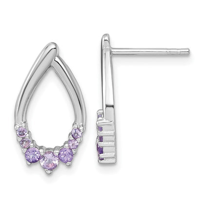Sterling Silver Rhodium-plated Polished Amethyst Teardrop Earrings
