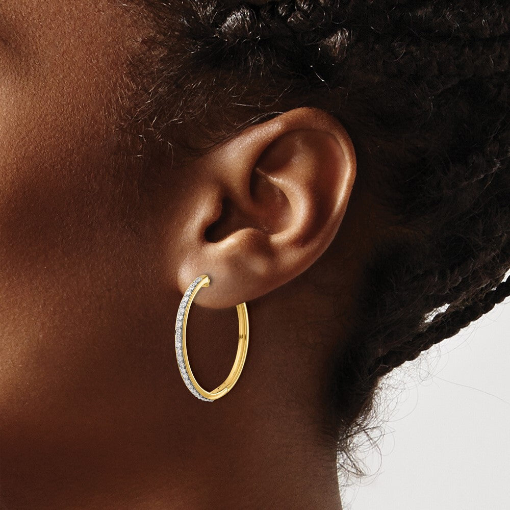 14k Yellow Gold Diamond Hinged Hoop Earrings
