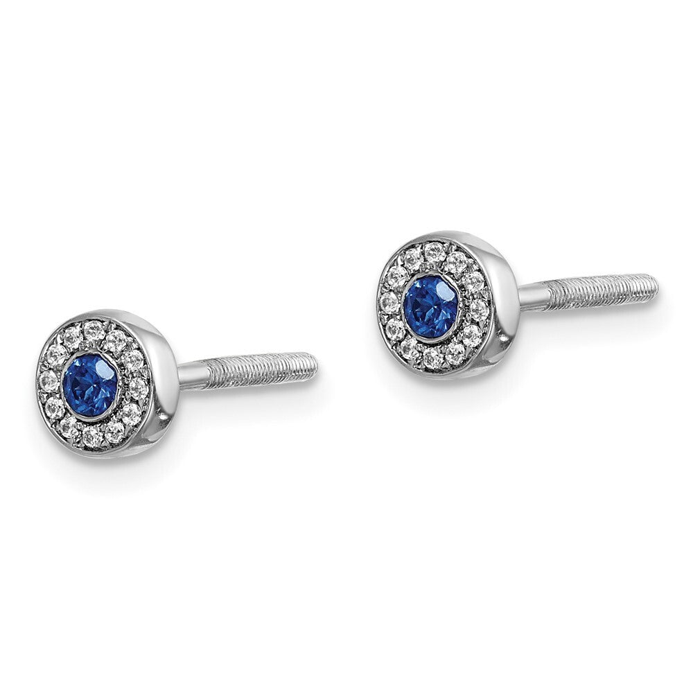 14k White Gold Diamond and Sapphire Halo Stud Earrings