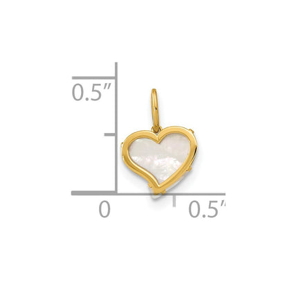 14k Yellow Gold Polished Mother of Pearl Heart Pendant for Women