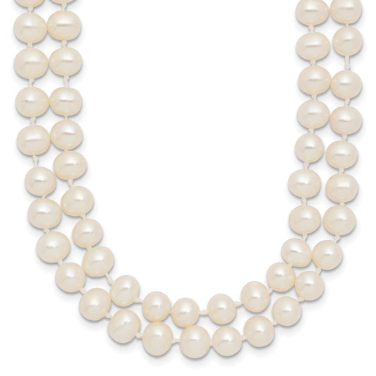 14k Yellow Gold 5-6mm White Near Round Cultured Pearl Double Strand Necklace 18"