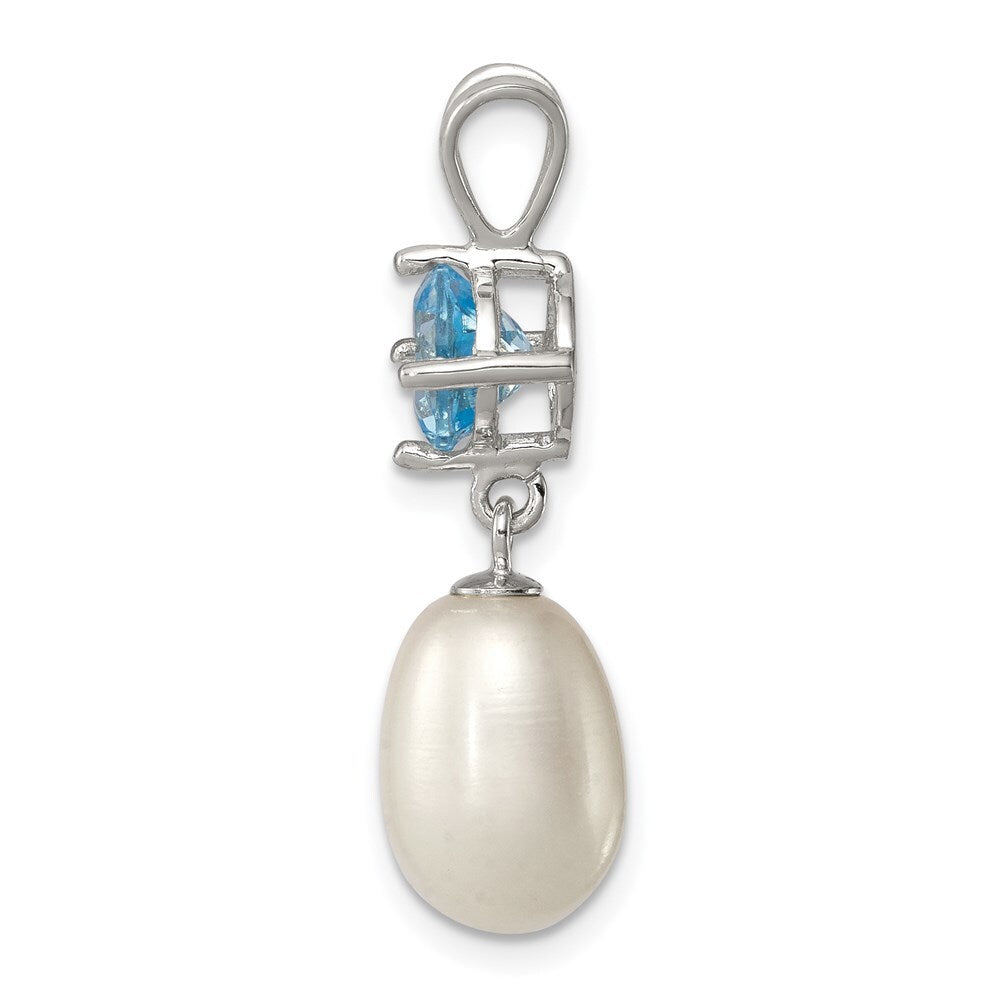 Sterling Silver 8-9mm White Freshwater Cultured Pearl and Blue Topaz Pendant