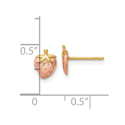 14k Yellow Gold with Rose Rhodium Polished Strawberry Stud Earrings