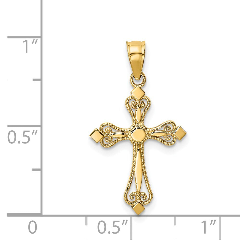 14k Yellow Gold Mini Budded Cross Pendant for Women