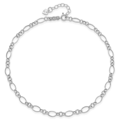14k White Gold Fancy Figaro Link 10" Anklet