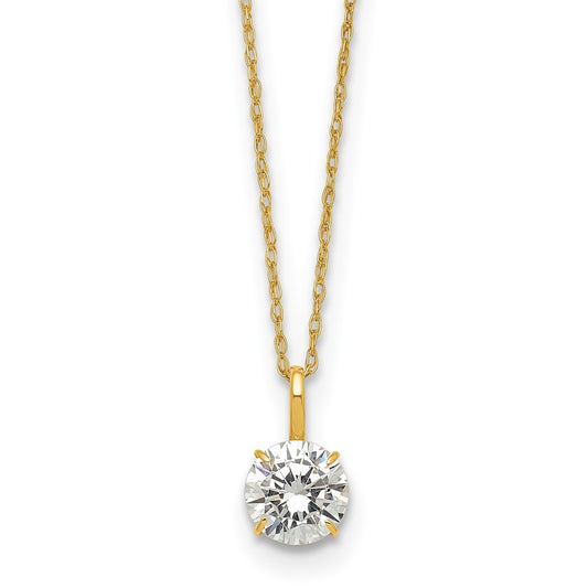 14k Yellow Gold Polished 6.00mm Round CZ Solitaire 18 inch Necklace