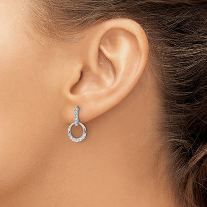 14k White Gold Circle Diamond Dangle Earrings