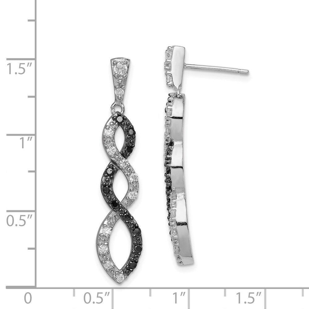 Sterling Silver Black & White Cubic Zirconia Twist Dangle Earrings