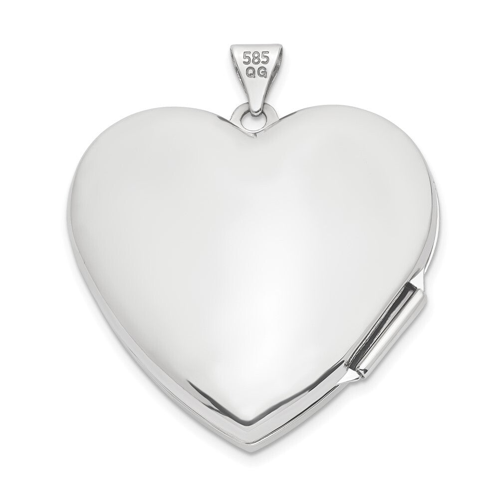 14k White Gold Wave Diamond 27mm Heart Locket Pendant for Women