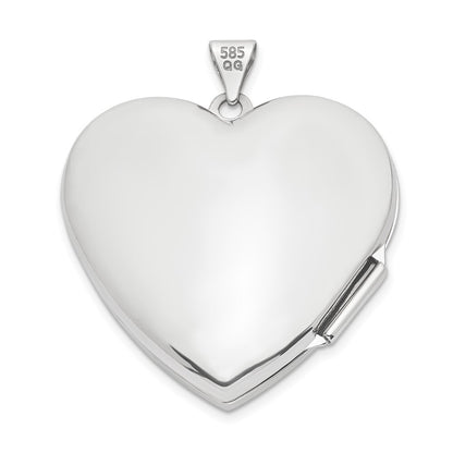 14k White Gold Wave Diamond 27mm Heart Locket Pendant for Women