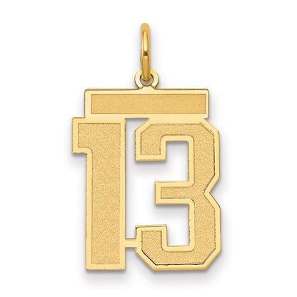 14k Yellow Gold Medium Satin Number 13 Charm Pendant for Women