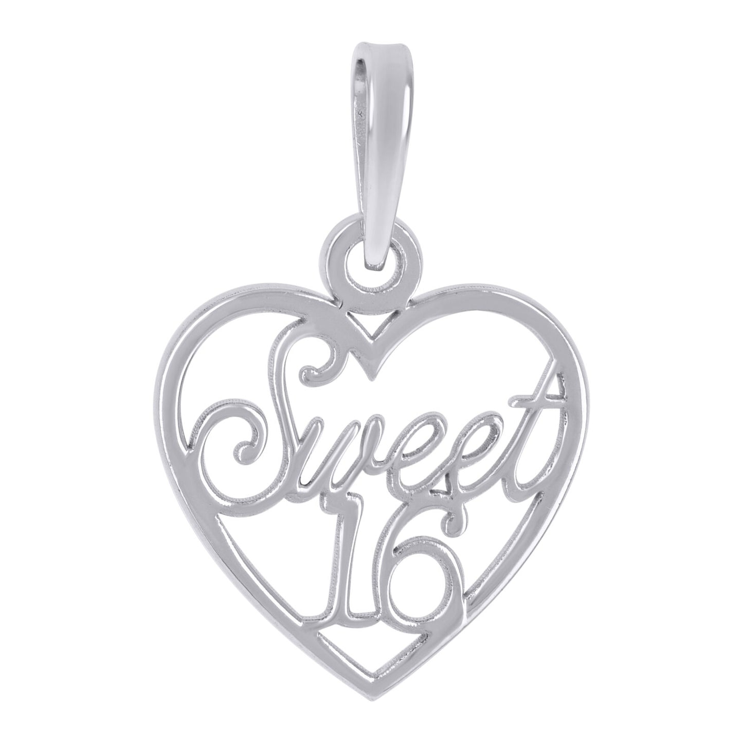 925 Sterling Silver Sweet 16 Heart Quinceanera Charm Pendant