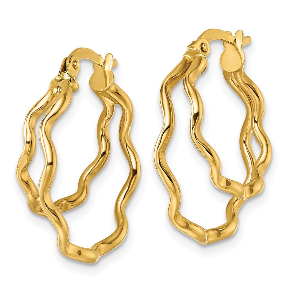 14k Yellow Gold Polished Wavy Double Circle Hoop Earrings