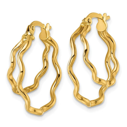 14k Yellow Gold Polished Wavy Double Circle Hoop Earrings