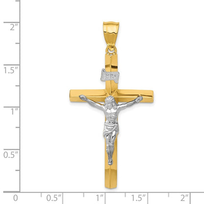 14k Two-Tone Gold INRI Hollow Crucifix Pendant