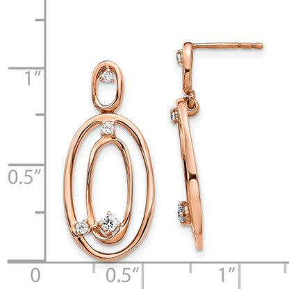 14k Rose Gold Diamond Oval Dangle Earrings