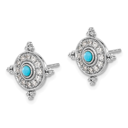 14k White Gold Turquoise and White Topaz Stud Earrings