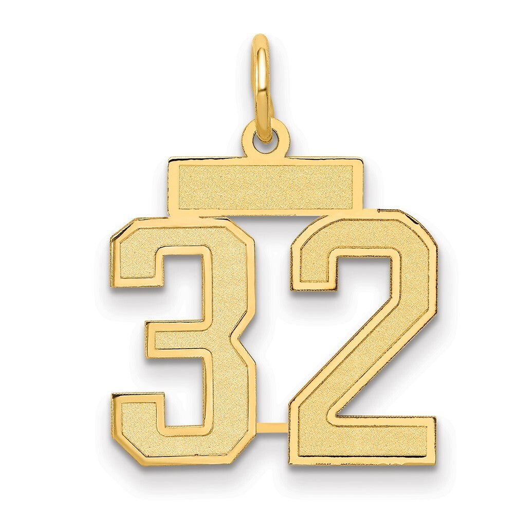 14k Yellow Gold Small Satin Number 32 Charm Pendant for Women