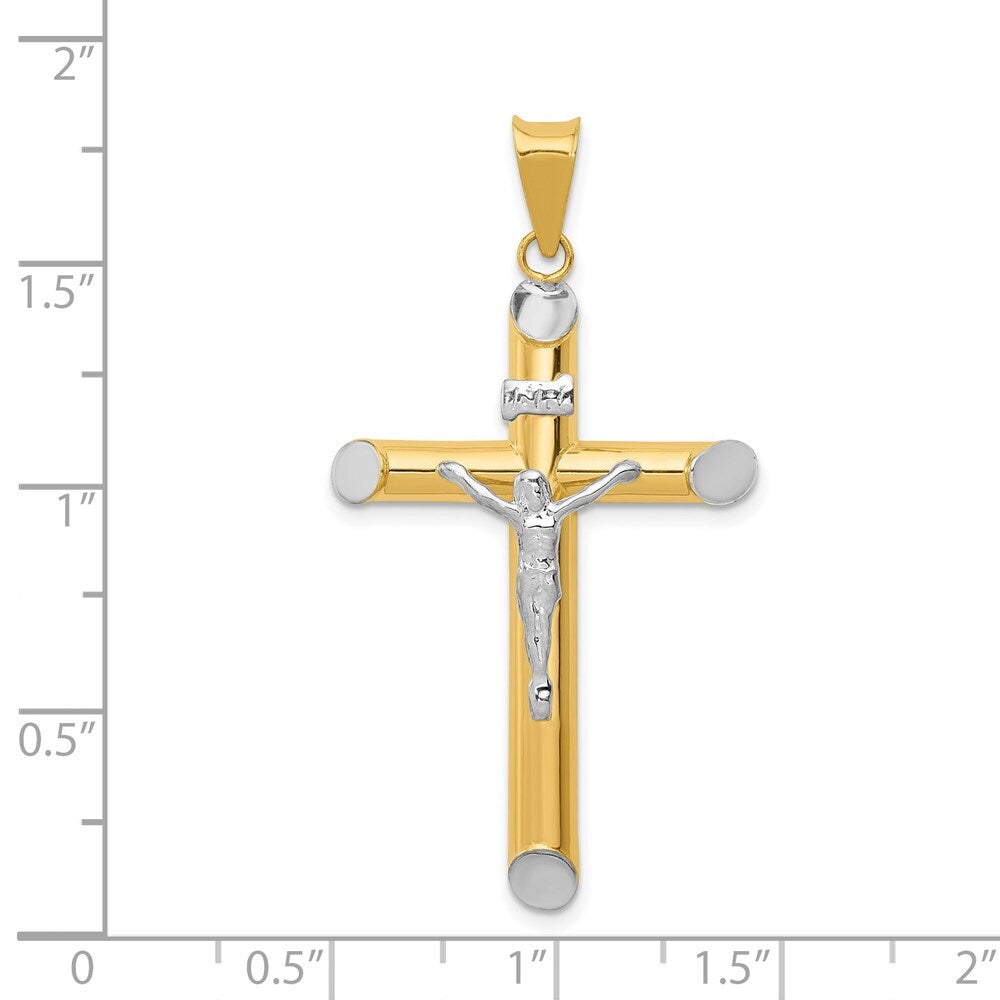 14k Two-tone Gold Rhodium Inri Crucifix Pendant for Women