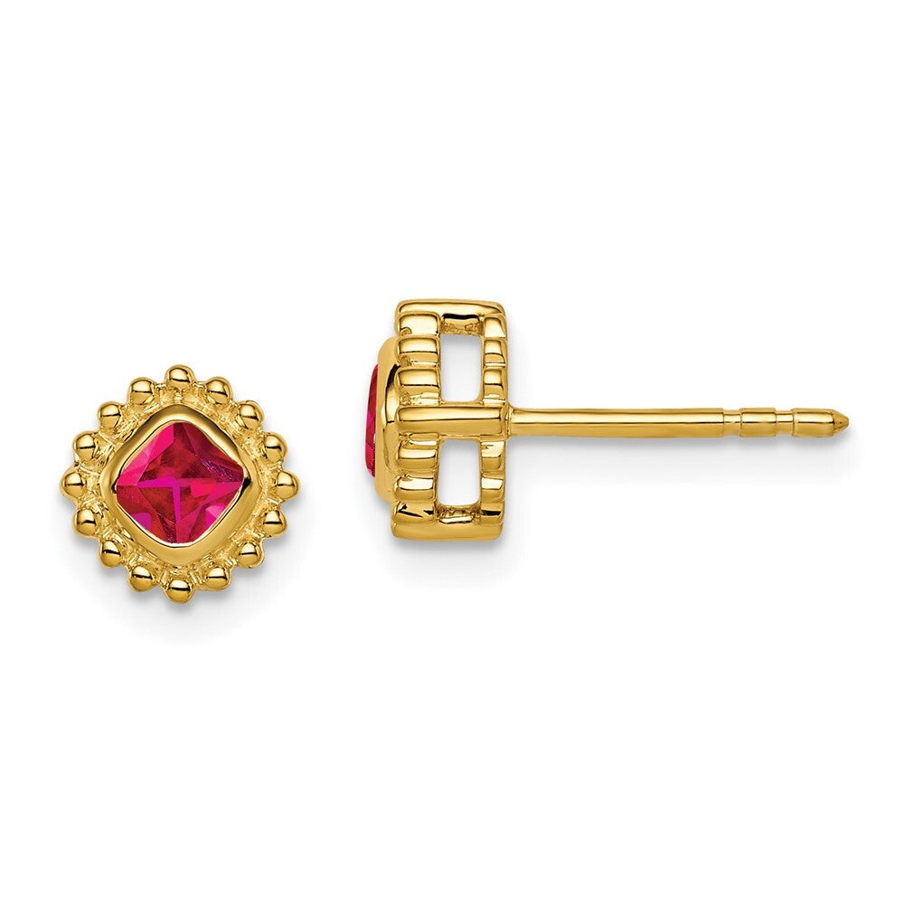 14k Yellow Gold Cushion Ruby Stud Earrings