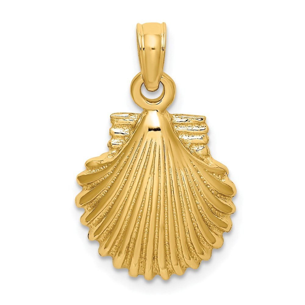 14k Yellow Gold Polished Scallop Shell Charm Pendant for Women