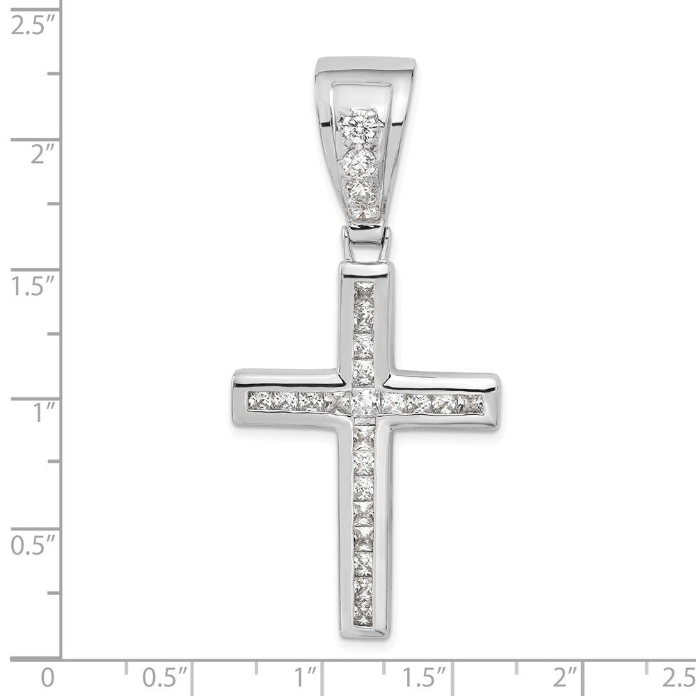 Sterling Silver Rhodium-plated Cubic Zirconia Cross Pendant