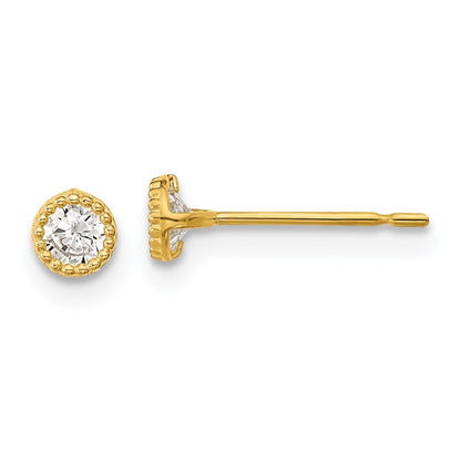 14k Yellow Gold Milgrain Bezel CZ Earrings